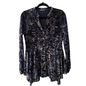 sno skins button up 90s friends artsy dark y2k burnt out velvet blouse small